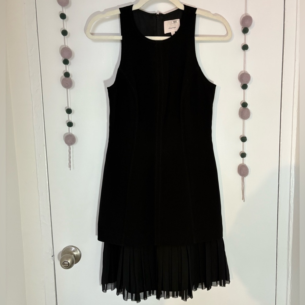 Cinq à Sept Catriona Little Black Sleeveless Dress with pleated detail hem